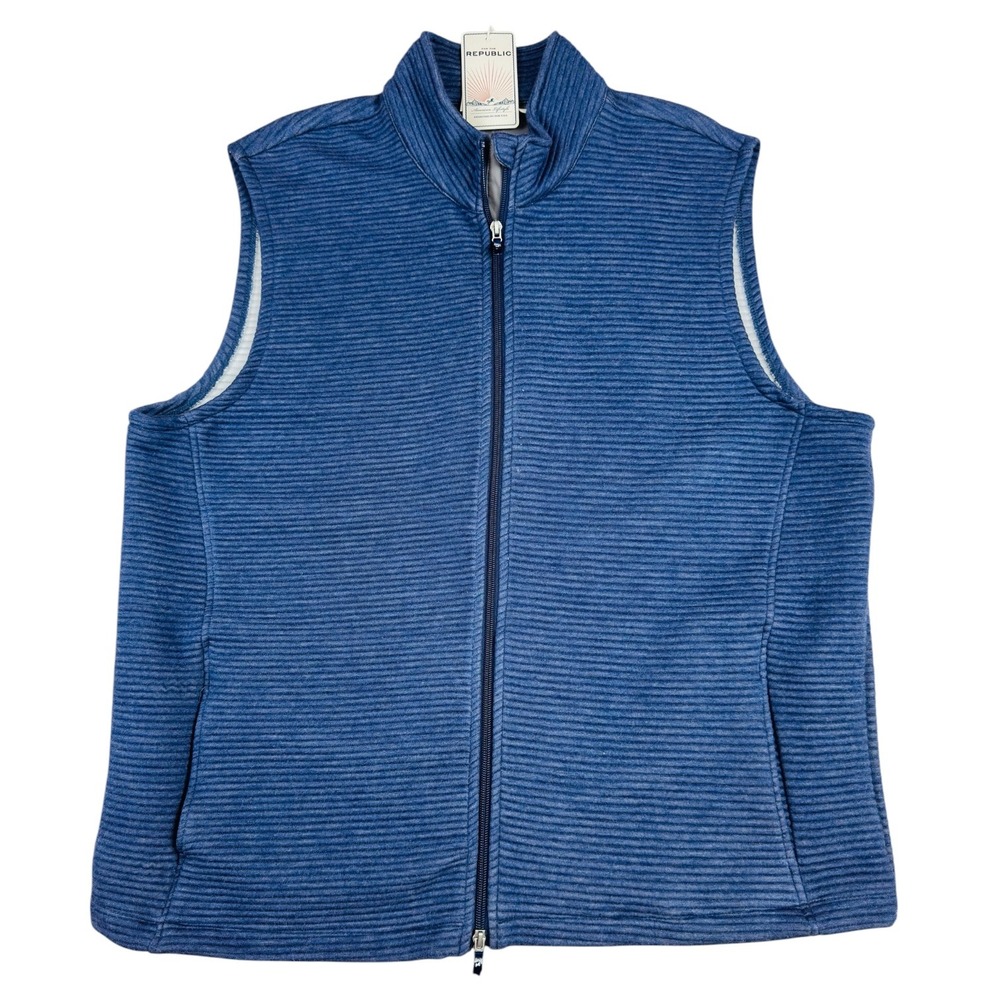 For the Republic Mens Full Zip Ribbed Vest Navy Heather XXL Mock Neck NWT